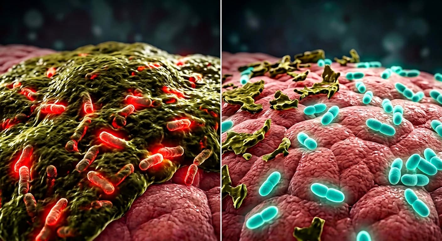 Illustration of Gardnerella biofilm matrix and persister cells surviving antibiotics