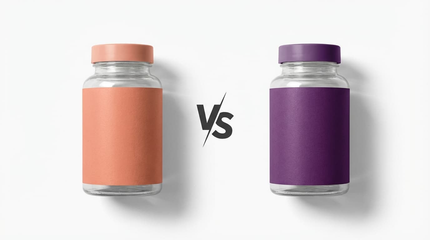 Nuora vs Happy V comparison: two probiotic supplement bottles side by side