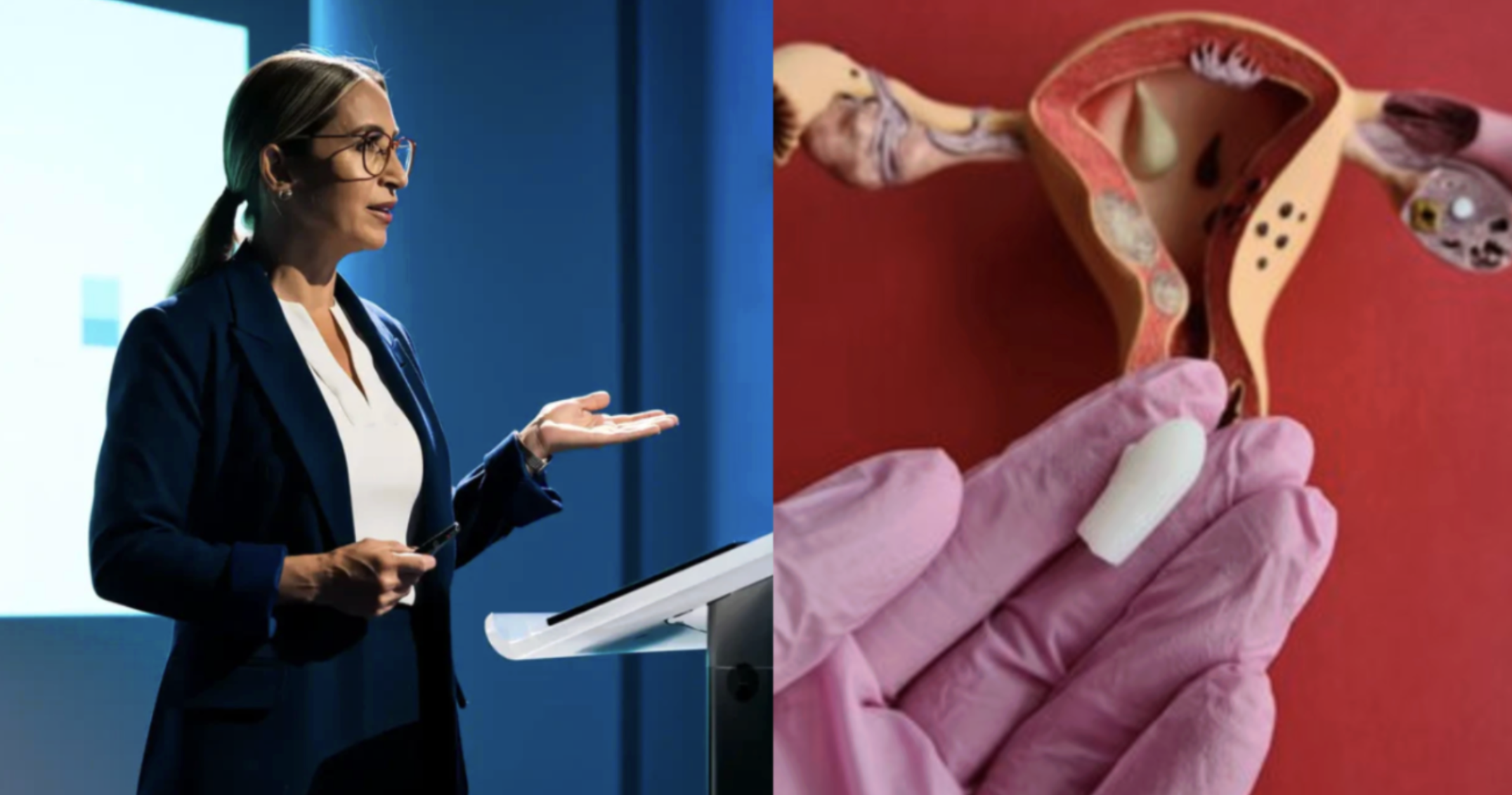 Female doctor in white coat with stethoscope in hospital room